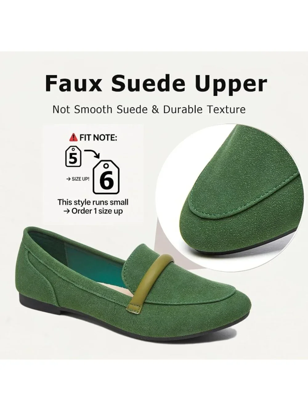 Women's Green Faux Leather Slip on Shoes Runs Small Ballet Flats Comfortable